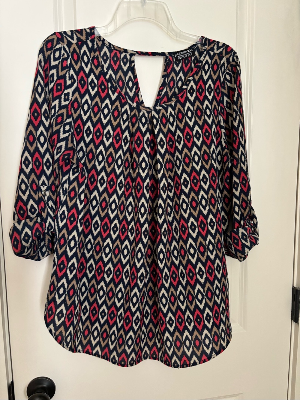 Papermoon Women’s Navy, Cream & Red Geo-Print Tunic